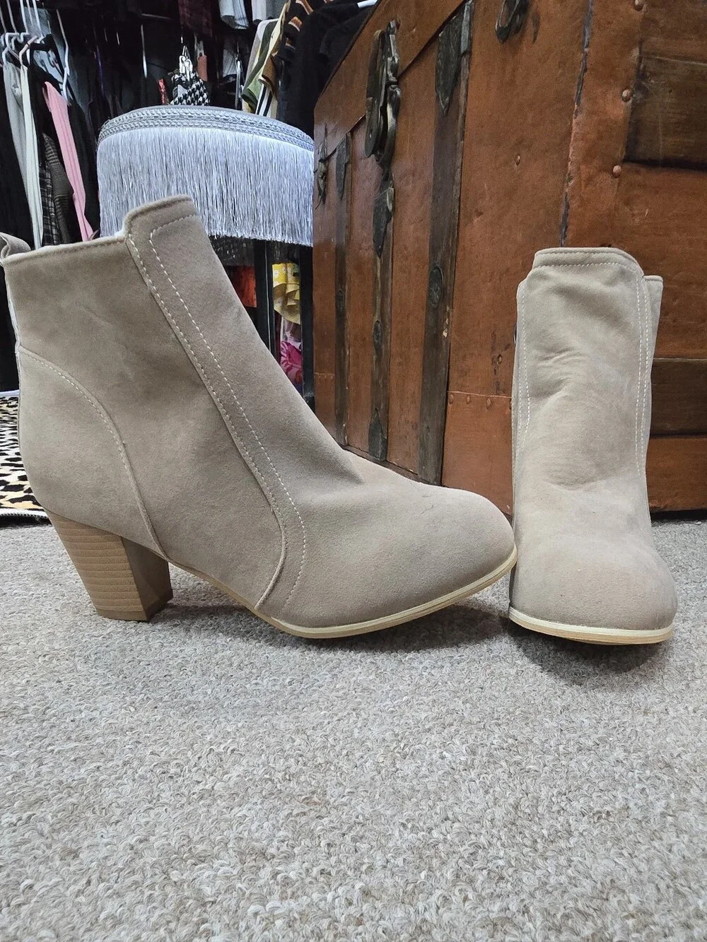 SHEIN Taupe Suede Ankle Booties
